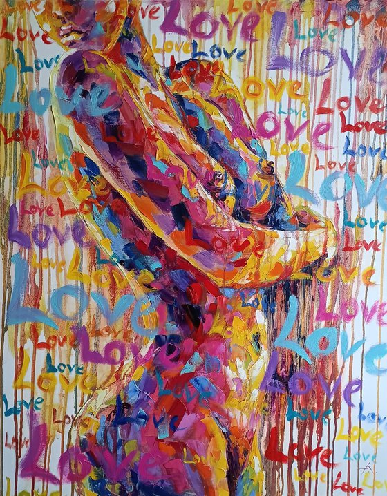 Under rain - oil painting, body, nu, love, erotic, nude, woman, woman body, girl