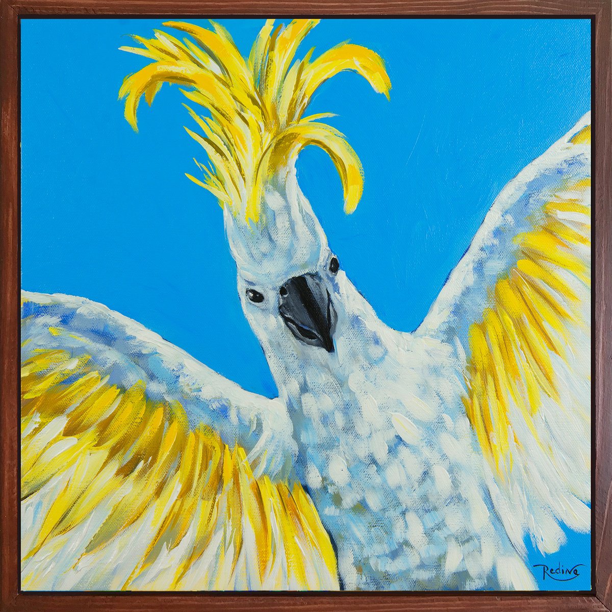Impressionistic Animal Acrylic Painting By Irina Redine, 15 X 15, Party Cockatoo, Original Artwork