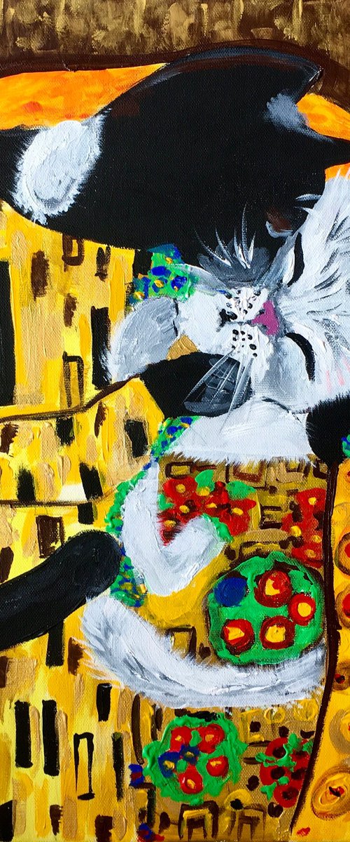 Cats kiss and Gustav Klimt by Olga Koval