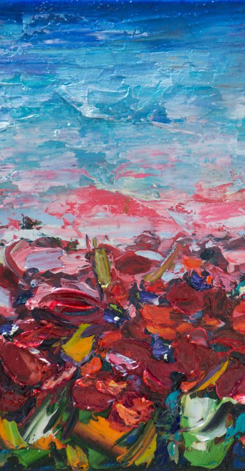 "Poppy Fields" (with Palette Knife) 8X10 by Lena Owens at OLena Art
