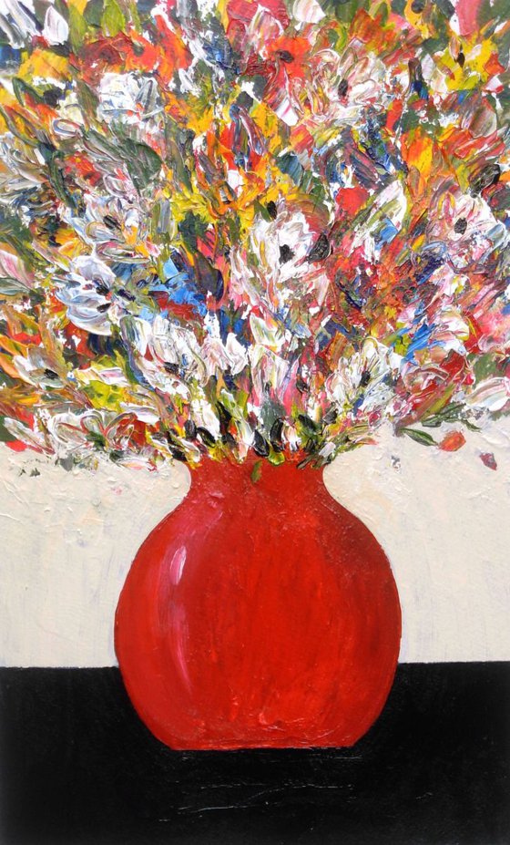 Summer Flowers in a Red Vase