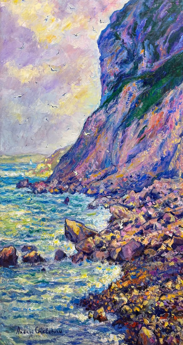 Impressionistic Landscape Oil Painting By Andrii Chebotaru, 28 X 51, Aroma Of The Elements, Original Artwork