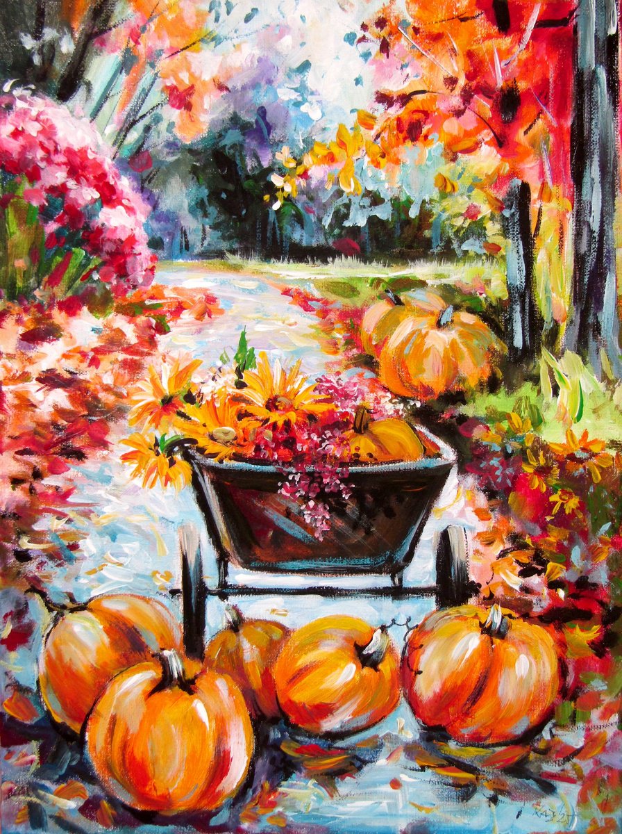 Pumpkins And Flowers Ii By Kovacs Anna Brigitta, 12 X 16, Artwork For Sale On Artfinder