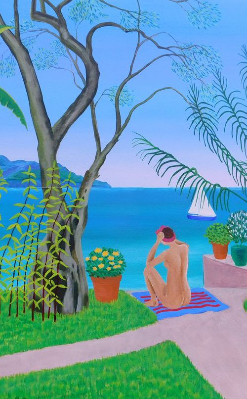 Eve by the sea at Sivota, Greece by Ruth Cowell