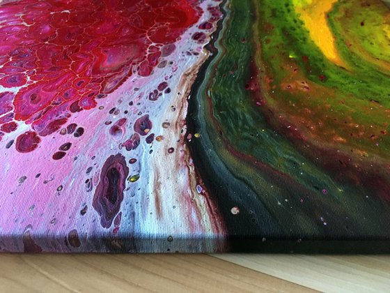 "Beautiful Mutation" - FREE USA SHIPPING - Original Abstract PMS Fluid Acrylic Painting, Framed - 16 x 20 inches