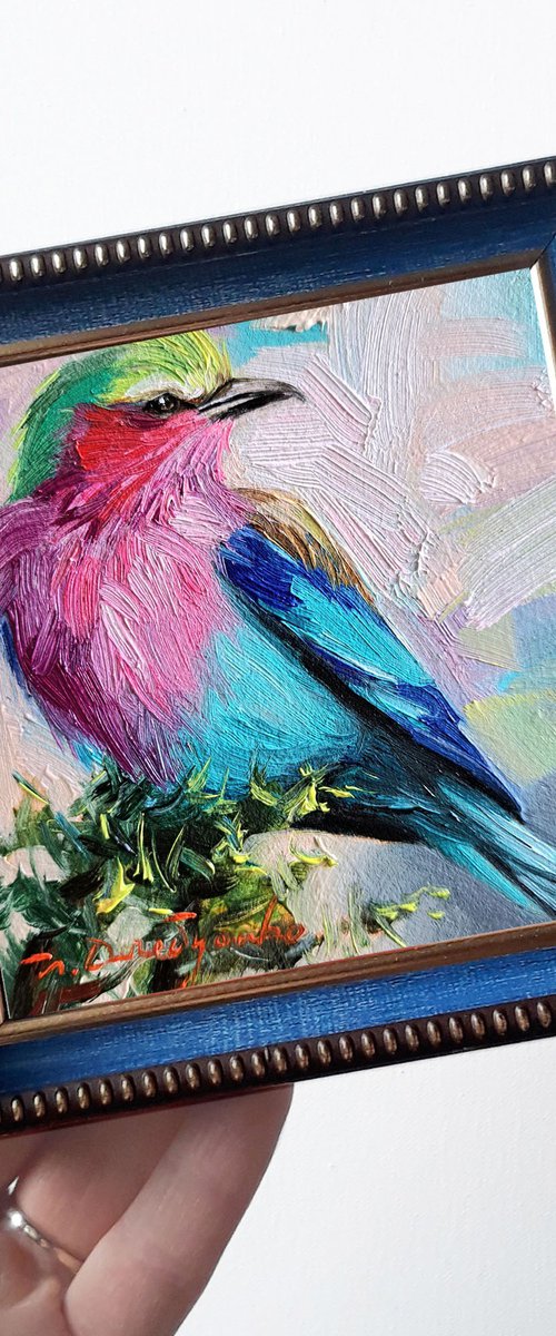 Lilac-breasted Roller bird painting by Nataly Derevyanko