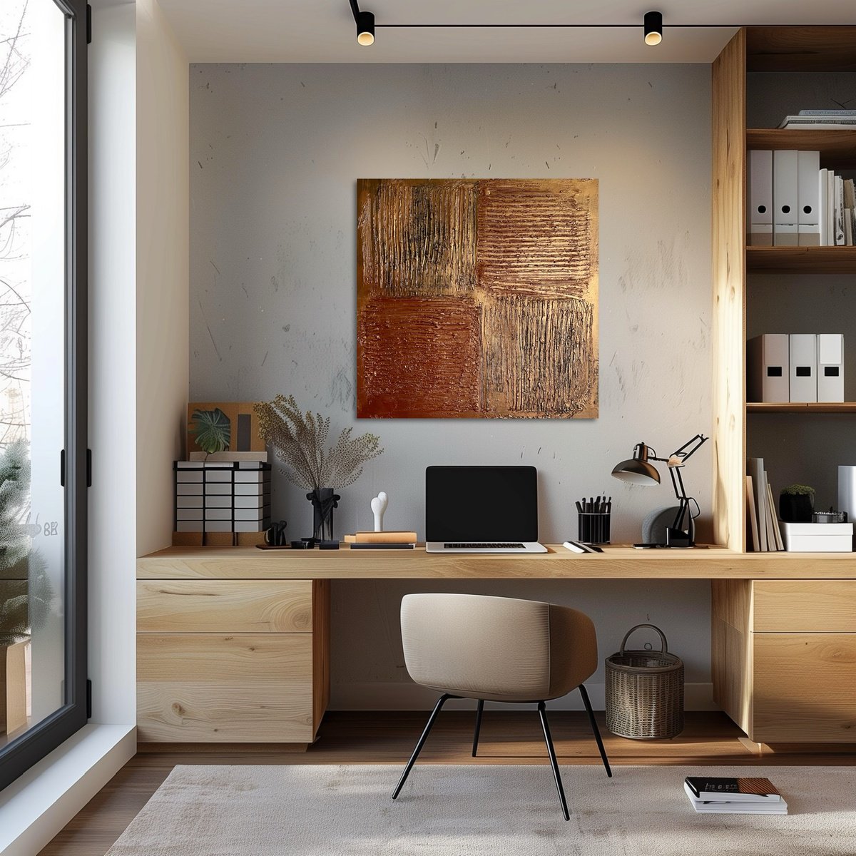 Abstract Acrylic Painting By Exclusive Arts, 31 X 31, Redgold, Original Artwork