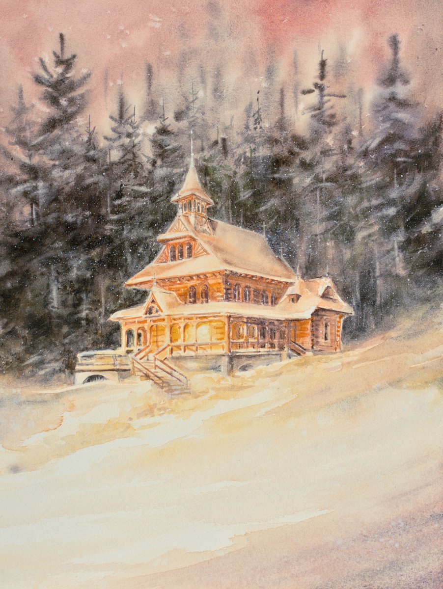 Impressionistic Cityscapes Watercolour By Eve Mazur, 12 X 16, Chapel, Original Artwork