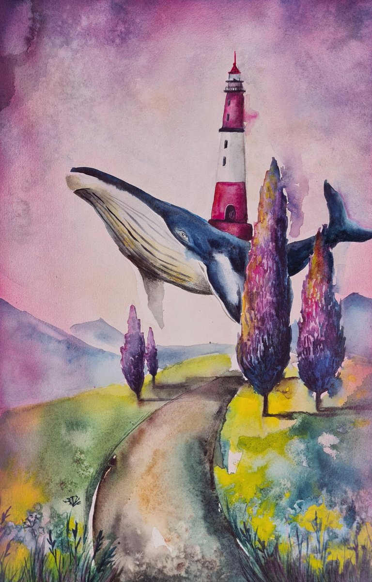 Surrealistic Animal Watercolour By Evgenia Smirnova, 15 X 22, The Guardian Of Dreams, Original Artwork