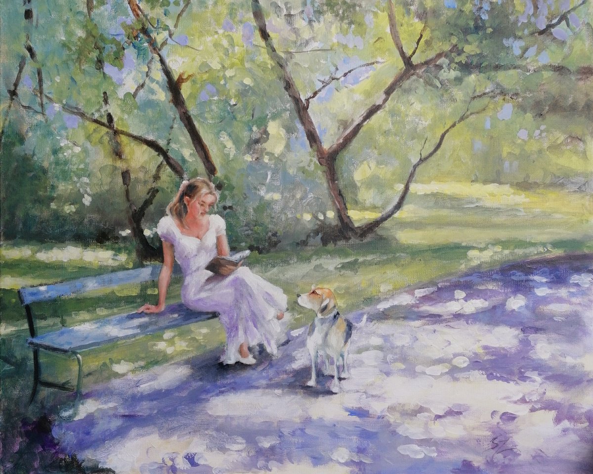 Impressionistic Landscape Oil Painting By Susana Z. Harris, 20 X 16", Morning In The Park, Original Artwork