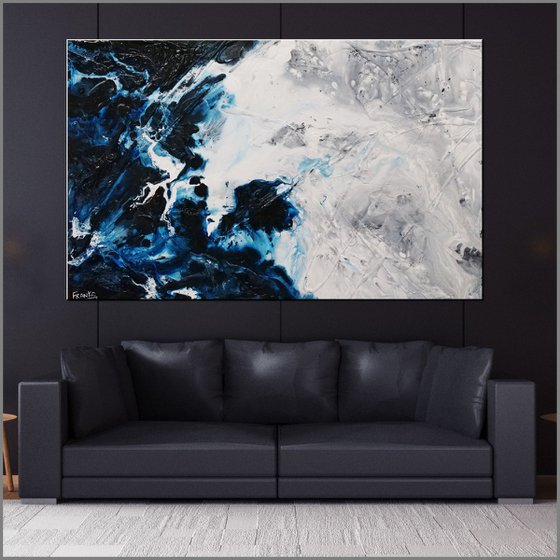 Midnight Genie 160cm x 100cm Blue Grey Abstract Art