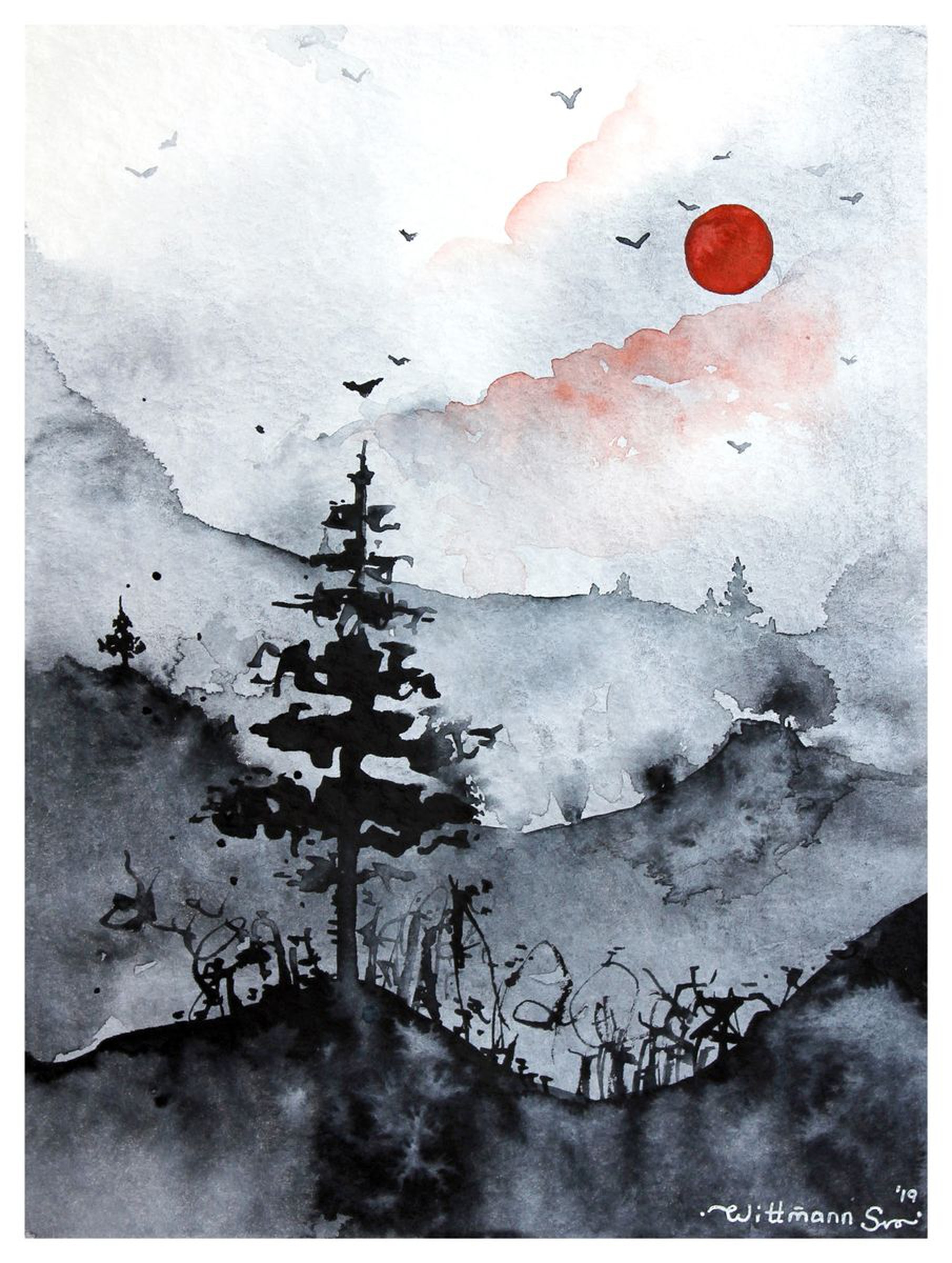 Red Black Sun And Monochrome Landscape With T Artfinder