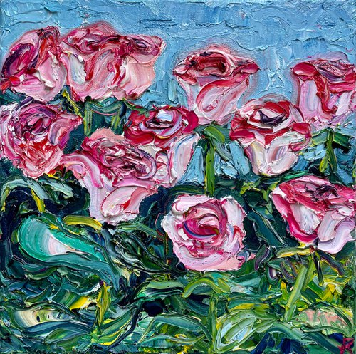 Roses Original Oil Painting on Canvas, Textured Wall Art, Flower Artwork, Romantic Gift for Her by Kate Grishakova