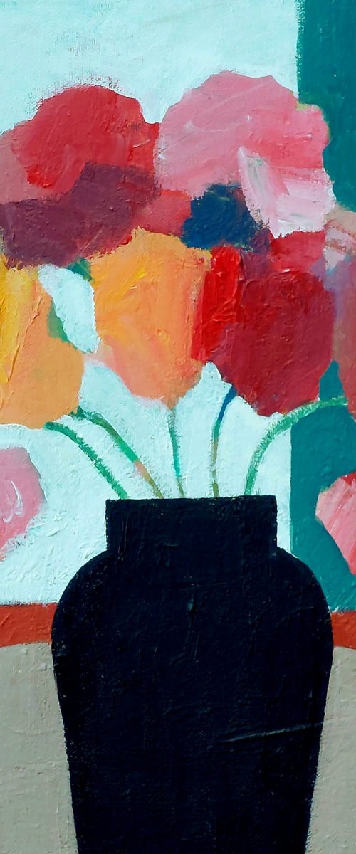 Summer Flowers in a Black Vase by Jan Rippingham