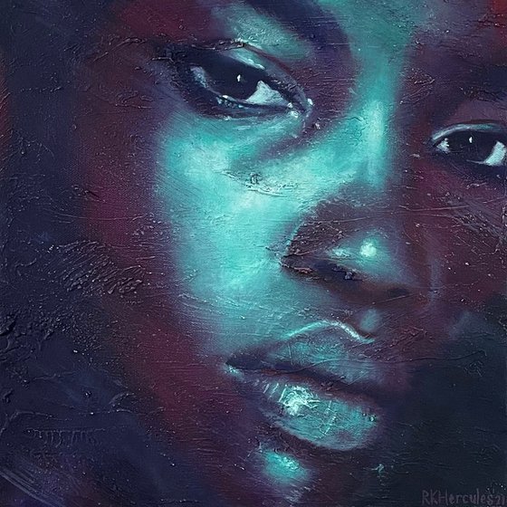 Achenrin Madit| female contemporary portrait of dark model oil paint on canvas Painting by RKH