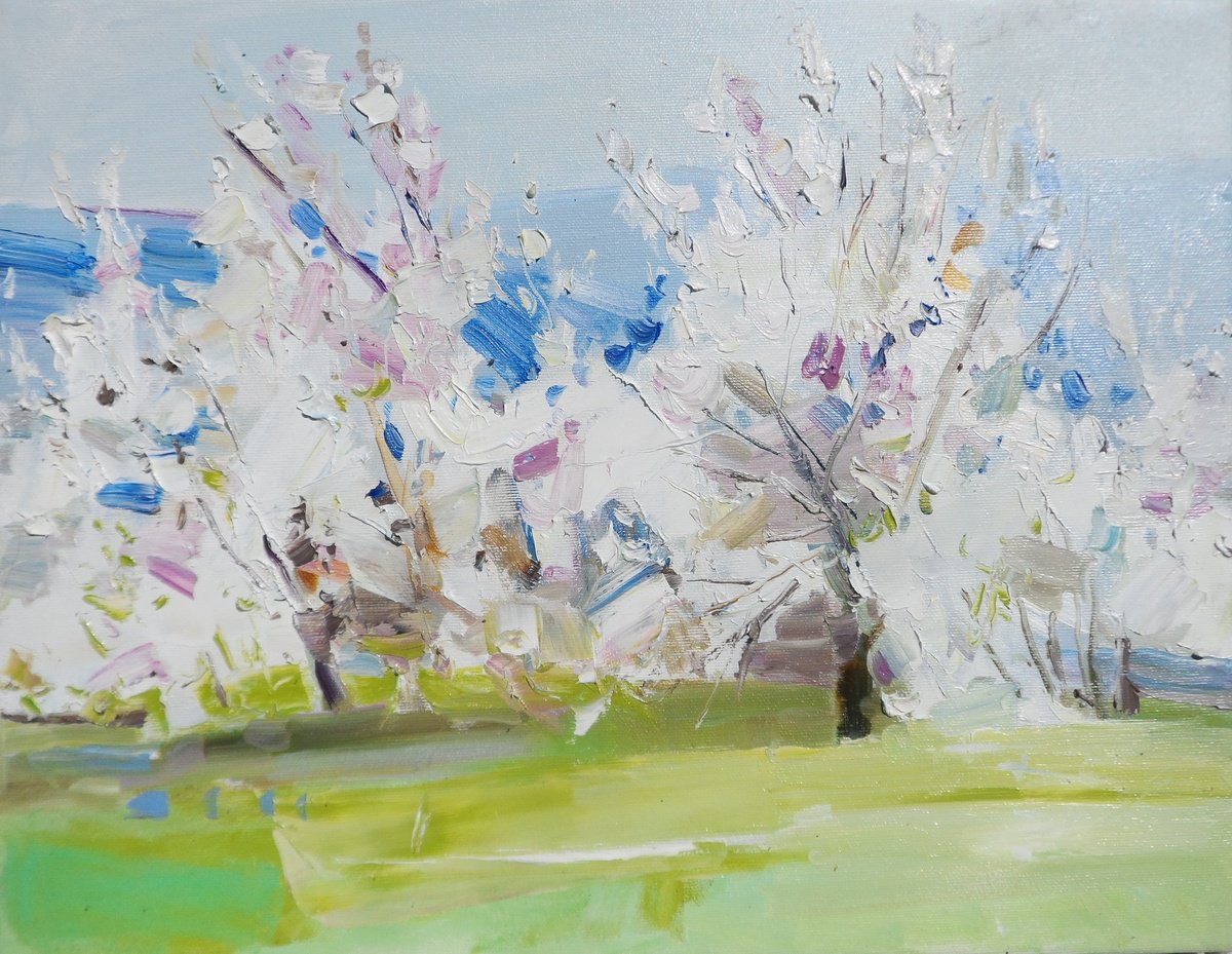 Impressionistic Watercolour , Gardens Blossoms By Yehor Dulin, 18 X 14, Artwork For Sale On Artfinder