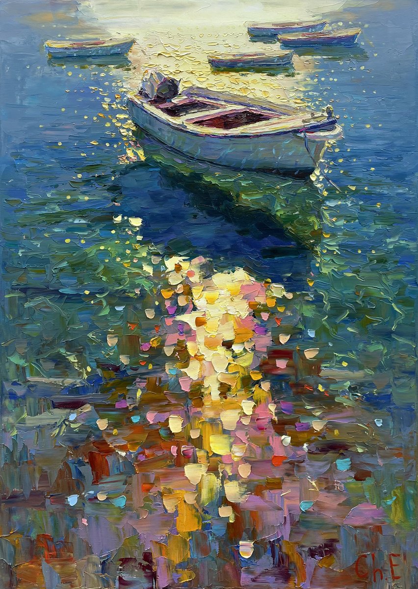 Boat At Dawn By Evgeny Chernyakovsky, 20 X 27, Artwork For Sale On Artfinder