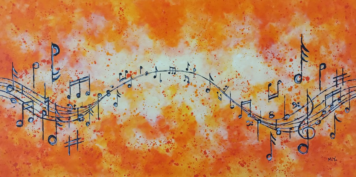 Abstract Acrylic Painting By Max Yaskin, 84 X 44", Sunset Melody By M.y., Original Artwork