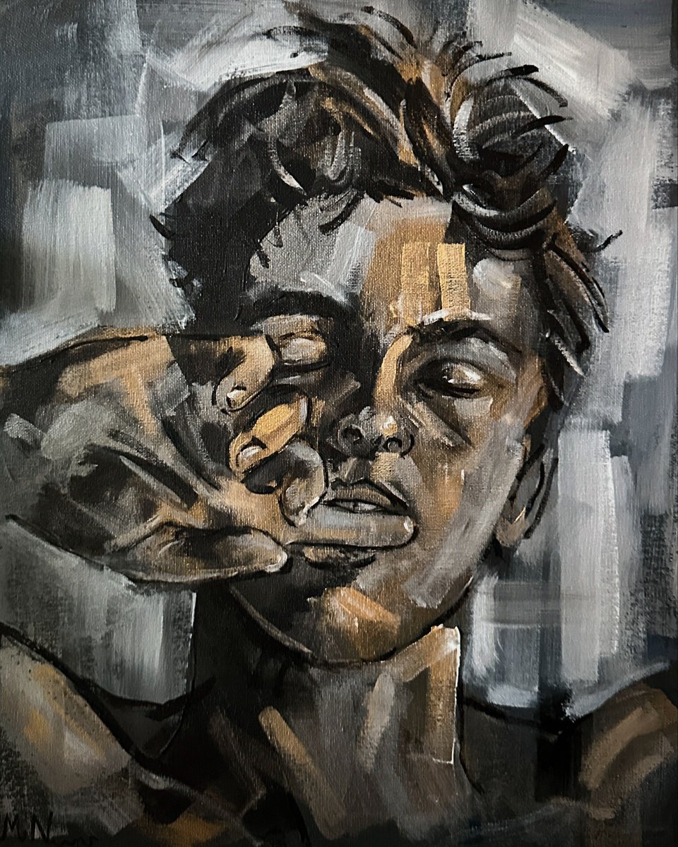 Expressive Portrait Acrylic Painting By Emmanouil Nanouris, 16 X 20, Desire, Original Artwork