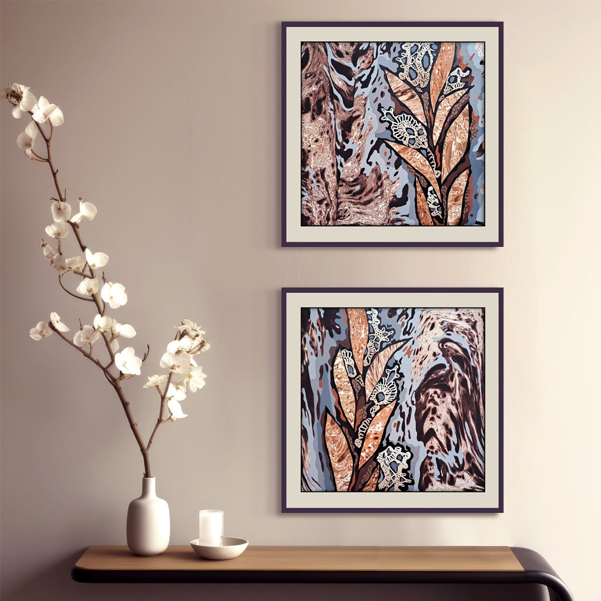 Night Garden, Set Of 2 By Mariia Raskin, 20 X 10, Artwork For Sale On Artfinder