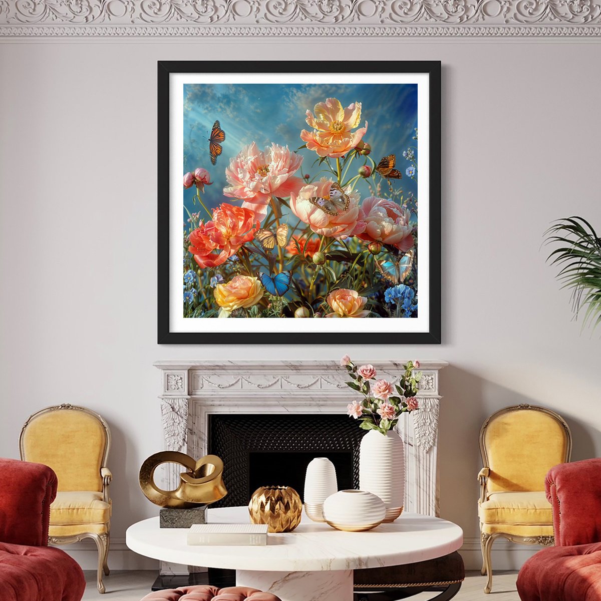 Photorealistic Botanical Photograph By Michael Filonow, 32 X 32", Butterfly Garden 5, Original Artwork