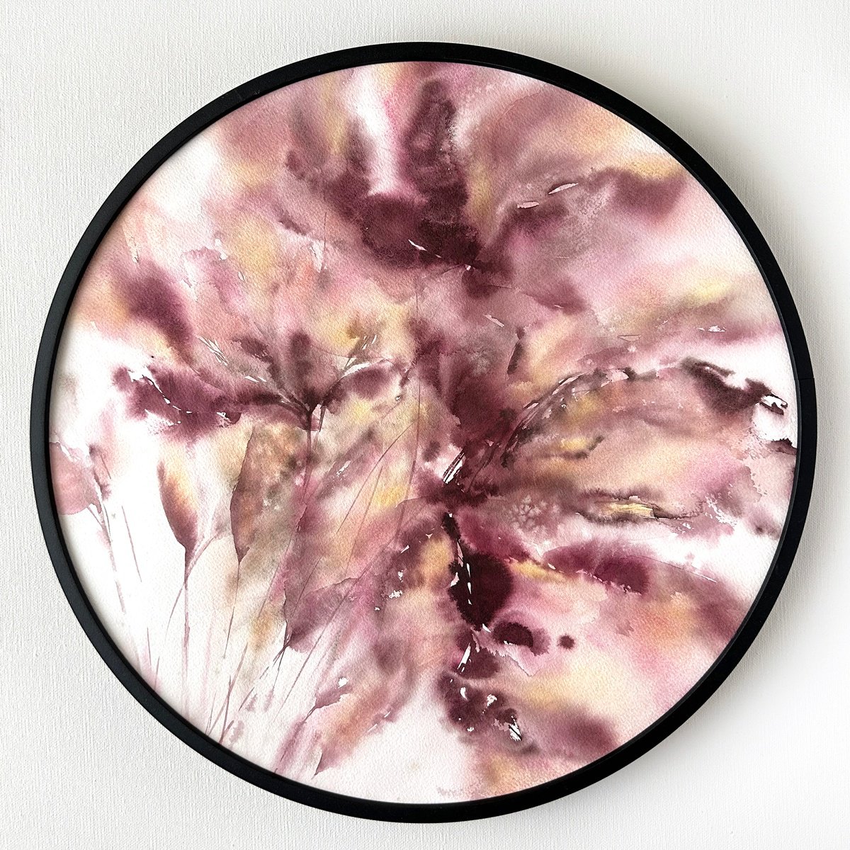 Abstract flowers, round art by Olga Grigo