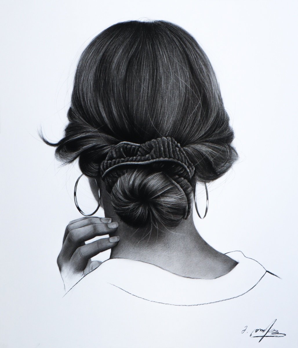 Photorealistic Portrait Charcoal Drawing By Mariam Darchiashvili, 12 X 14", Woman Portrait No. 22, Original Artwork