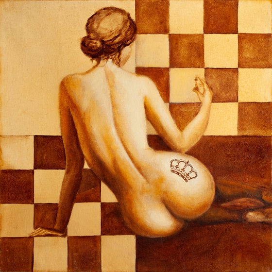 "Queen" nude girl, chess