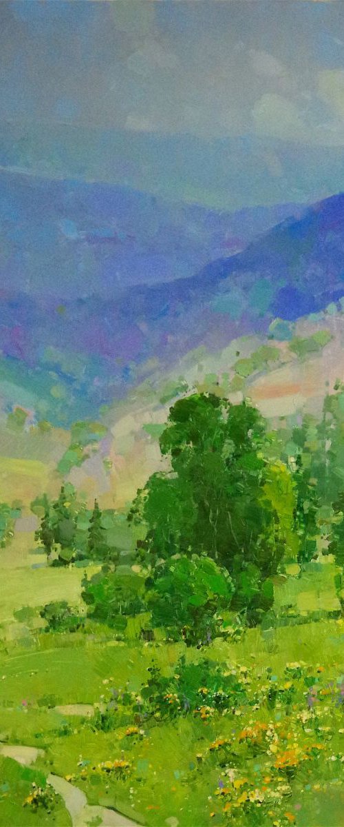 Summer Time, Landscape Original oil painting, Large Size, One of a kind Signed with Certificate of Authenticity by Vahe Yeremyan