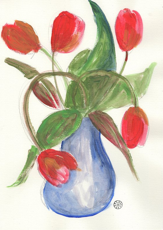 Five Red Tulips