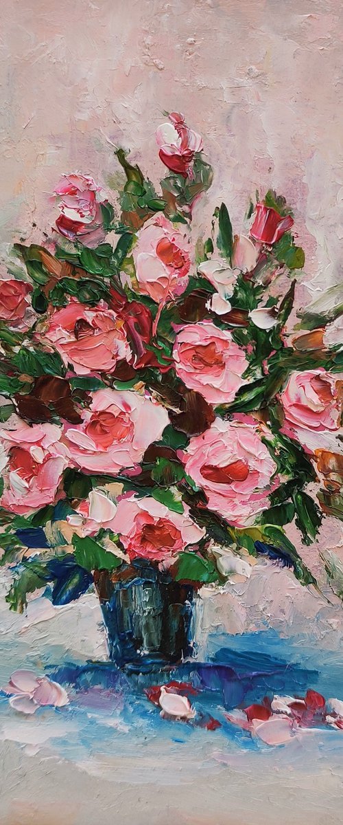 Bouquet of roses in a vase Painting Flower Art Floral Miniature by Yulia Berseneva