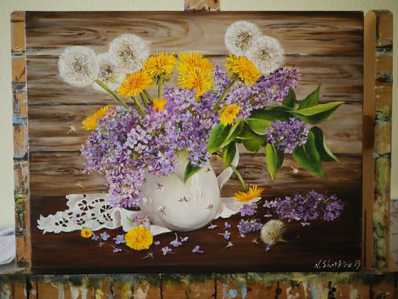 Lilac Bouquet with Dandelions