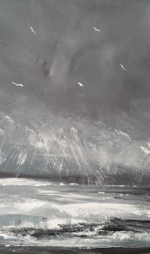 Incoming Tempest - Monochrome, XL, Seascape, Modern Art Office Decor Home (2016) by Mel Graham