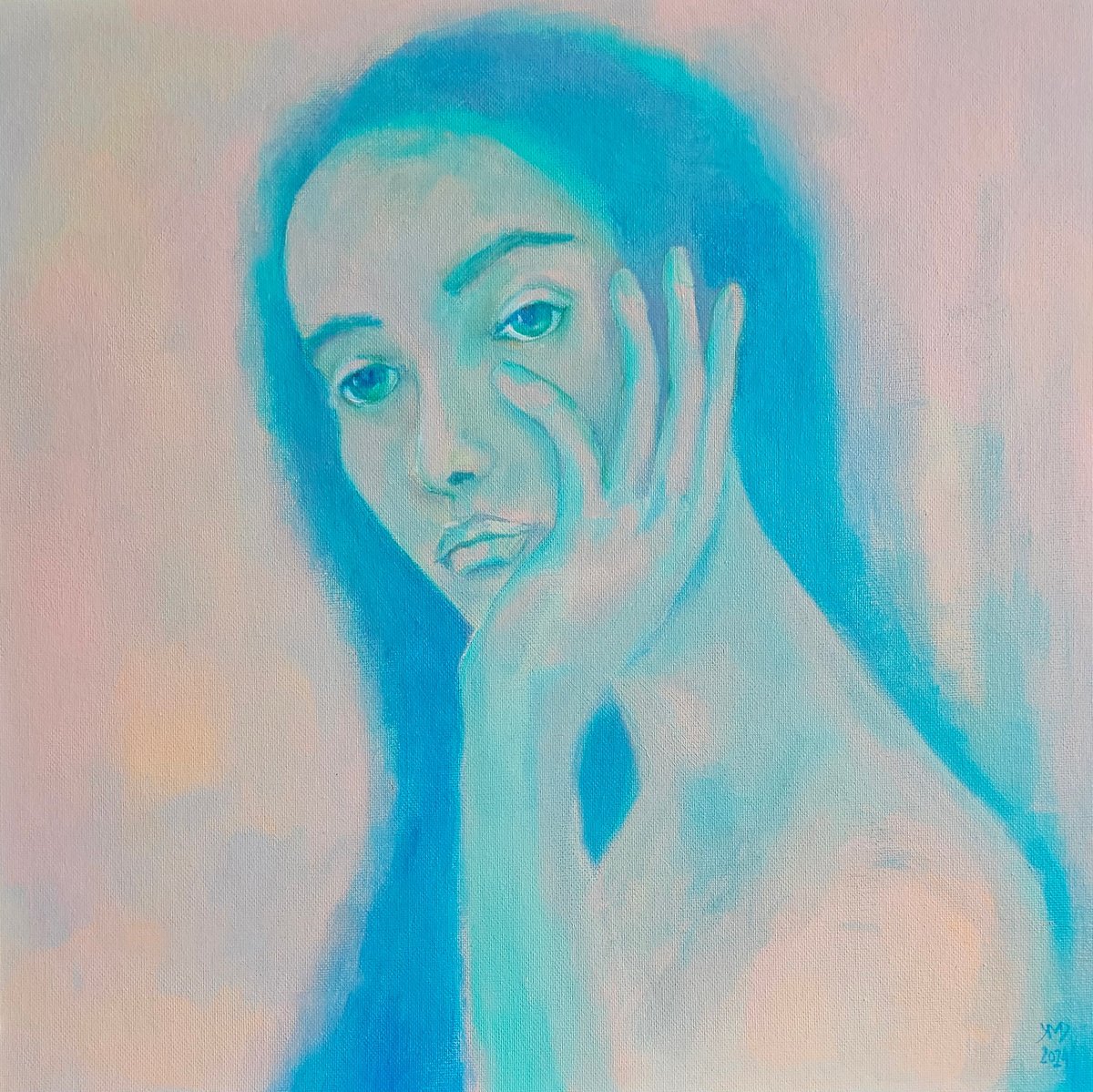 Impressionistic Portrait Acrylic Painting By Ksenia June, 16 X 16", A Sour Sweet Woman Portrait, Original Artwork