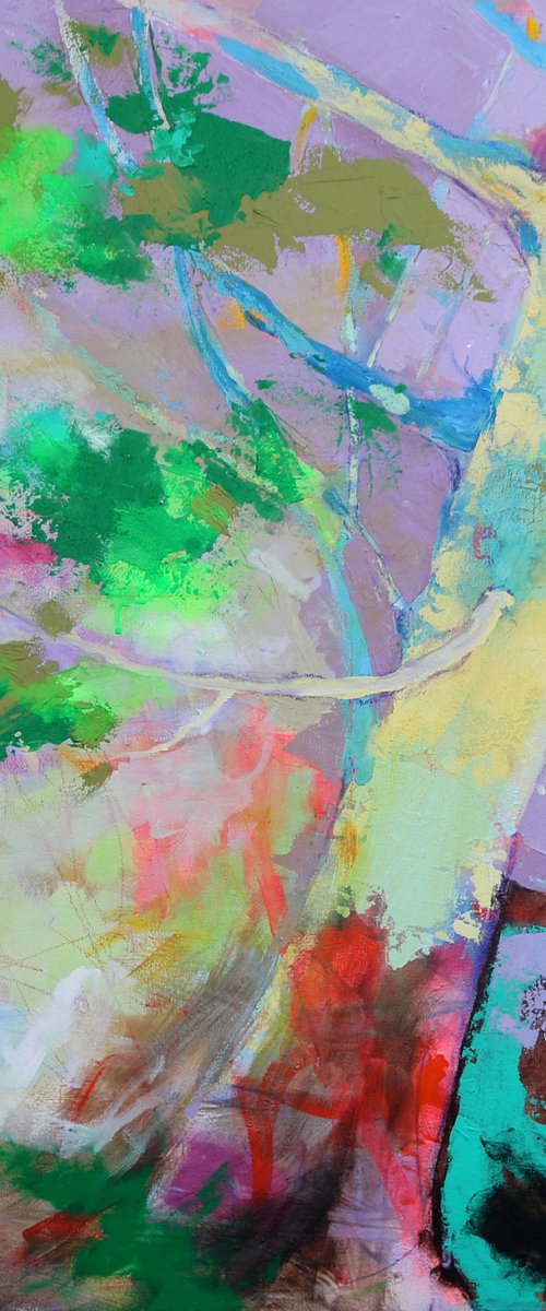 Branches Reach 36x36" Abstract Tree Painting, Gestural Abstract on Large Canvas by Kerri McCabe