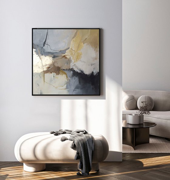 "Desert S" Beige gray gold abstract ac art