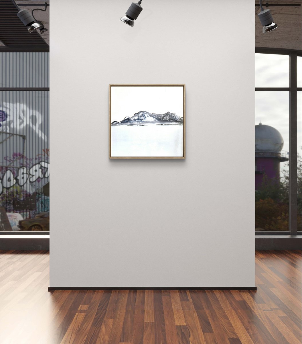 Abstract Landscape Acrylic Painting By Nuha Moretz, 13 X 13", Winter Mountains, Original Artwork