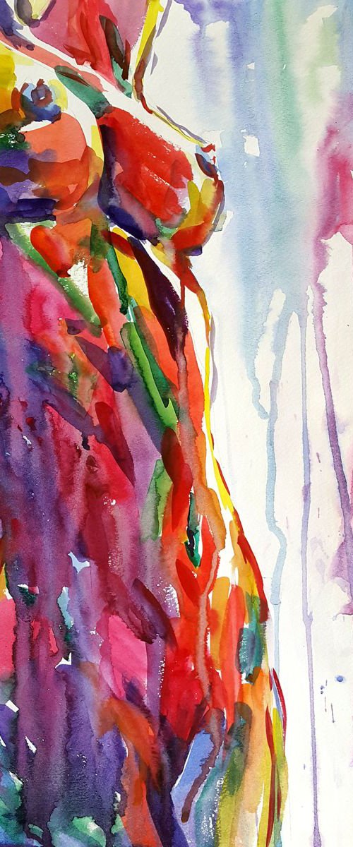 Flow - Watercolor painting, body art, woman body, erotic, citycape,nudes, impressionism by Anastasia Kozorez