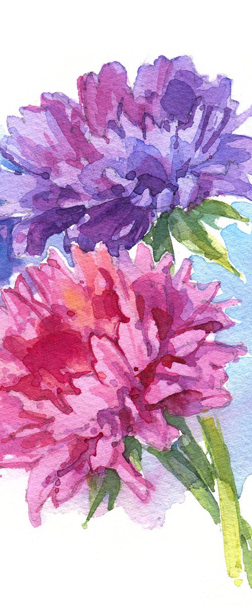 "Asters" original watercolor artwork by Ksenia Selianko