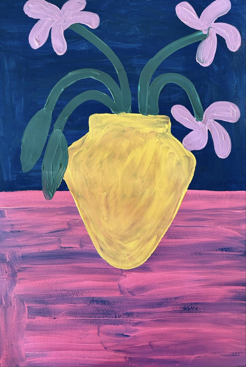 Urban And Pop Botanical Acrylic Painting By Aurora Camaiani, 14 X 20, The Yellow Vase, Original Artwork