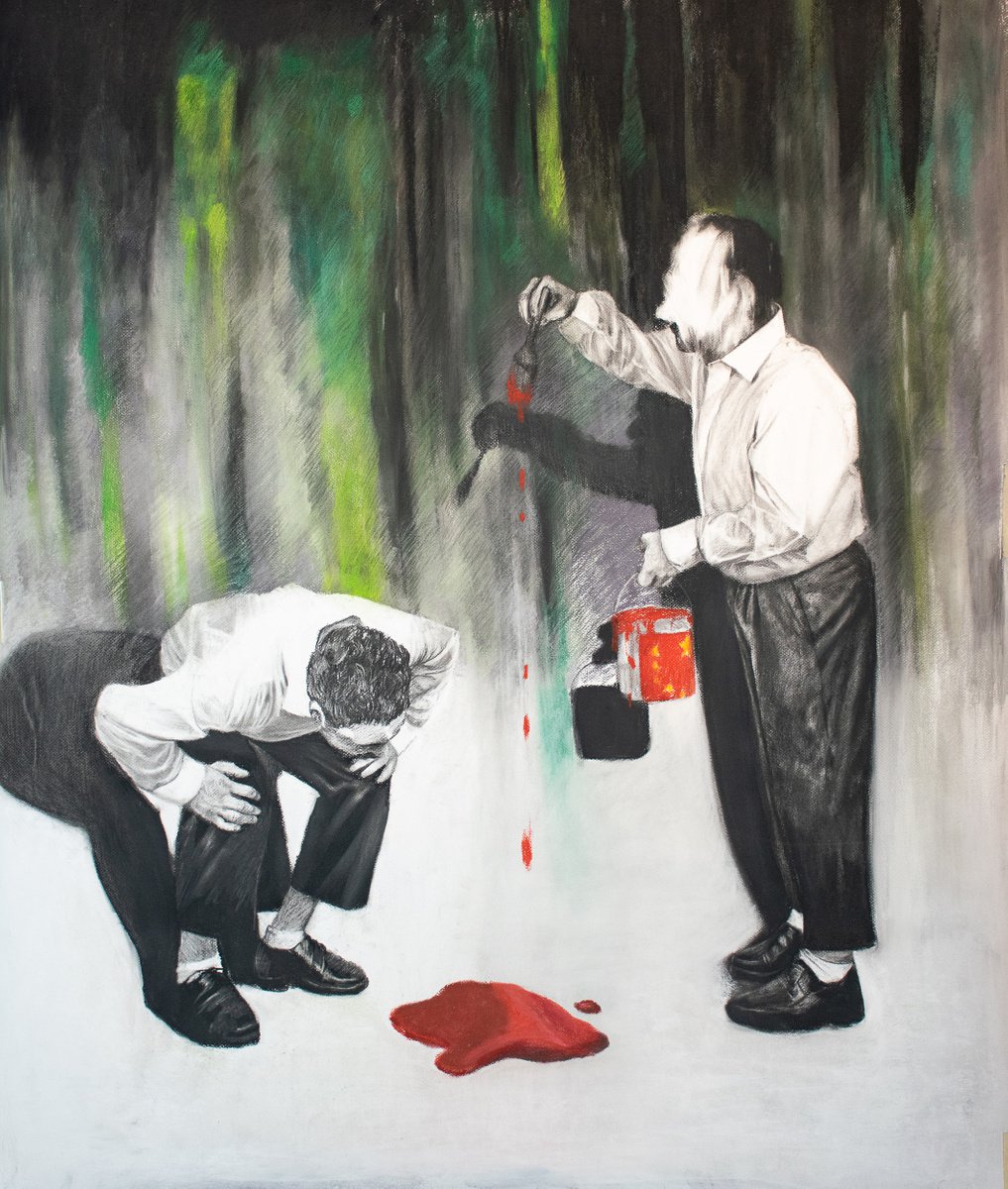 Surrealistic Portrait Pastel Drawing By Dan Laurentiu Arcus, 39 X 46, The Conspiracy, Original Artwork