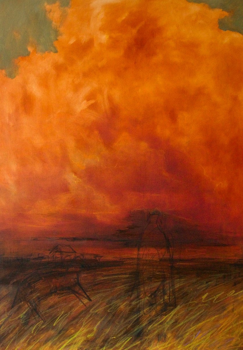 Surrealistic Landscape Oil Painting By Grey Aiden, 28 X 39, Reincarnation, Original Artwork