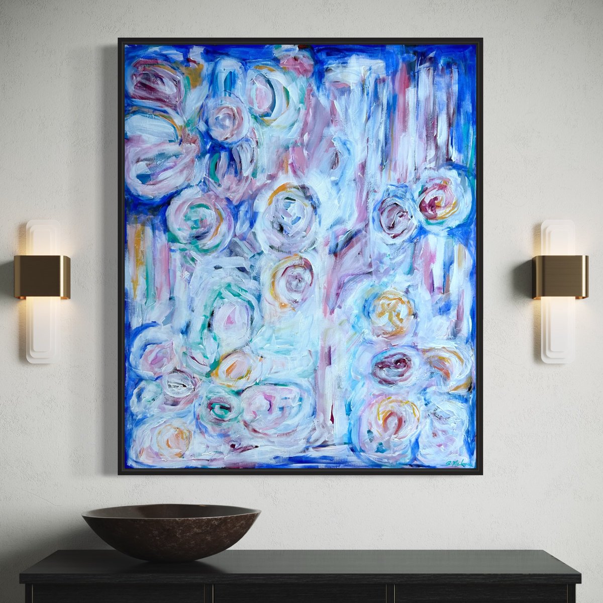 Abstract Botanical Painting By Samantha Malone, 31 X 37", Misty Garden, Original Artwork