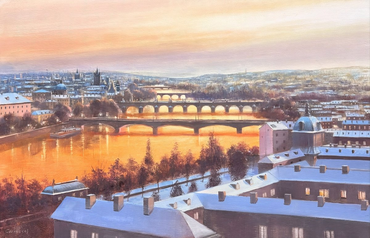 Expressive Oil Painting , Sunset In Prague. By Rafael Carrascal, 30 X 19, Artwork For Sale On Artfinder