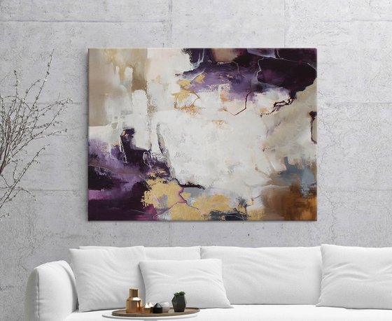"Flash" Abstract purple gold acrylic art