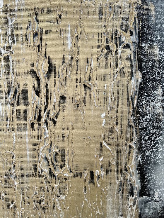 Black Gray Silver Abstract on canvas.