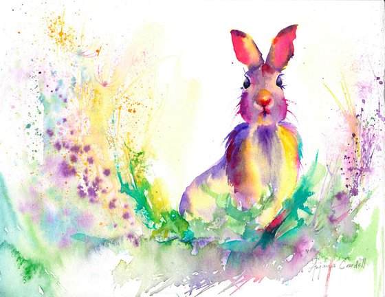 Hare painting, March Hare, original watercolour painting, Wildlife Wall art, Lilac, Whimsical Hare painting