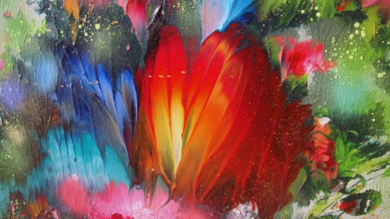 Flowers and Hummingbirds, Large Painting