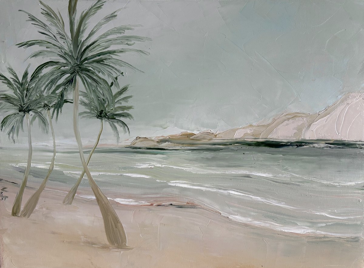 Expressive Oil Painting , Seascape Coastal Beach Tropicals Palms By Daniela Nocito, 29 X 21, Artwork For Sale On Artfinder