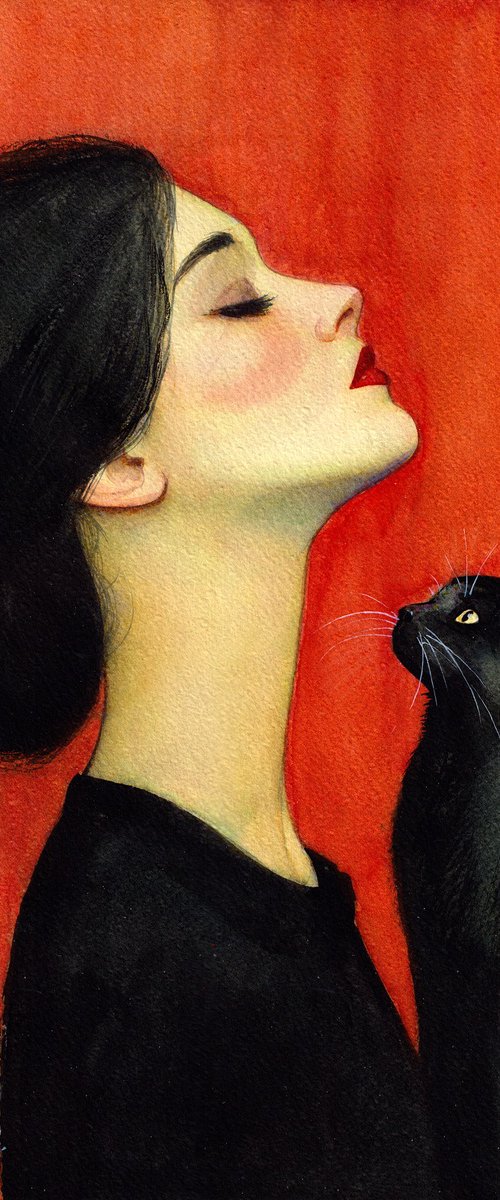Girl with black cat by REME Jr.